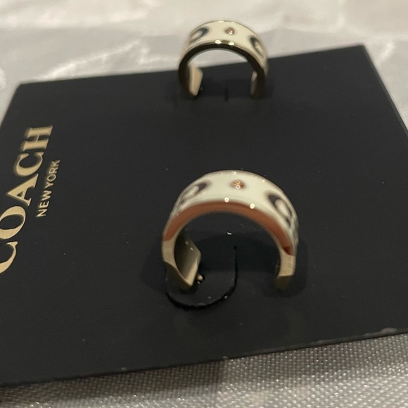 Coach Gold and Cream Logo Huggie Earrings. New - Picture 2 of 6